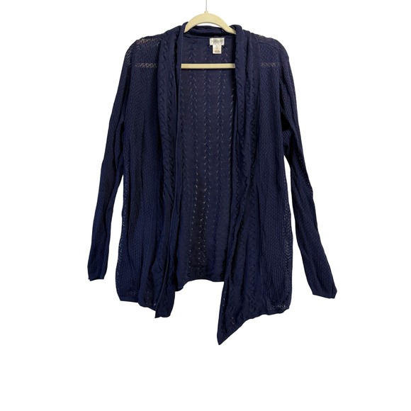 Motherhood Maternity Sweaters - Motherhood Maternity Navy Blue Pointelle Cable Knit Open Front Cardigan Large